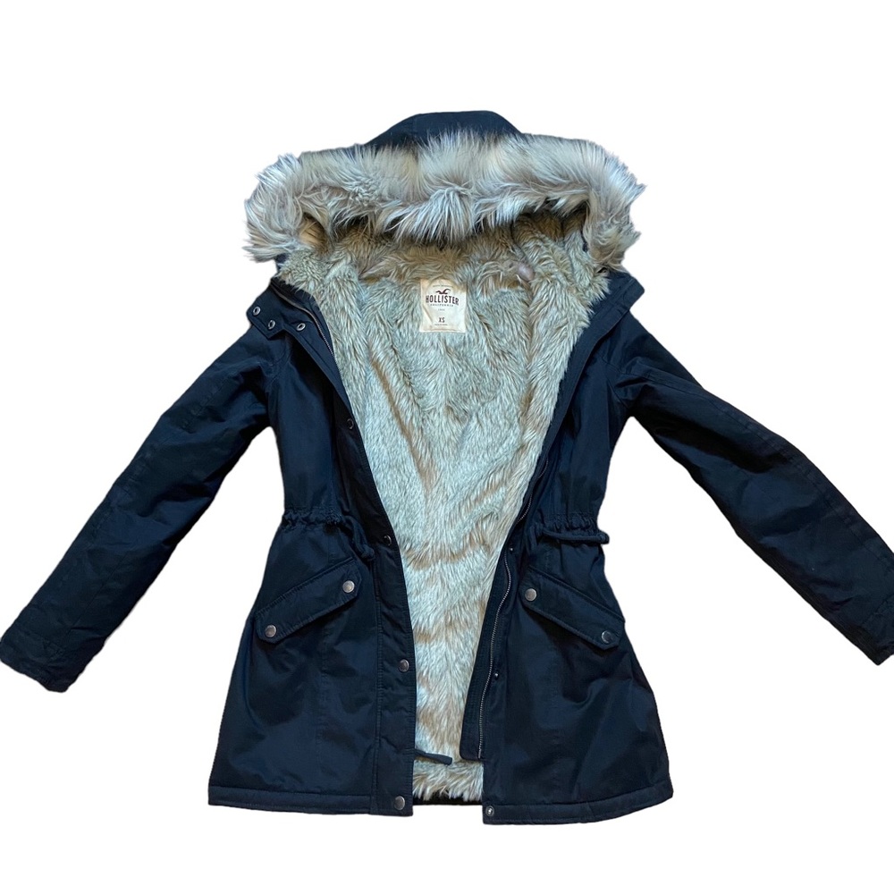 ❤️HOLLISTER FAUX FUR LINED PARKA SIZE XS BLACK ***READ DESCRIPTION*** - Picture 4 of 12